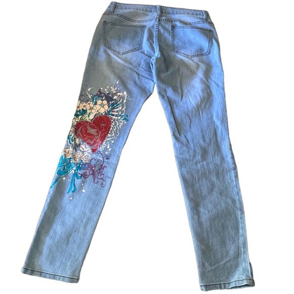 Venus Heart Floral Embroidered Jeans Women’s Size 6 Light Wash Y2K Boho Denim - Picture 5 of 5